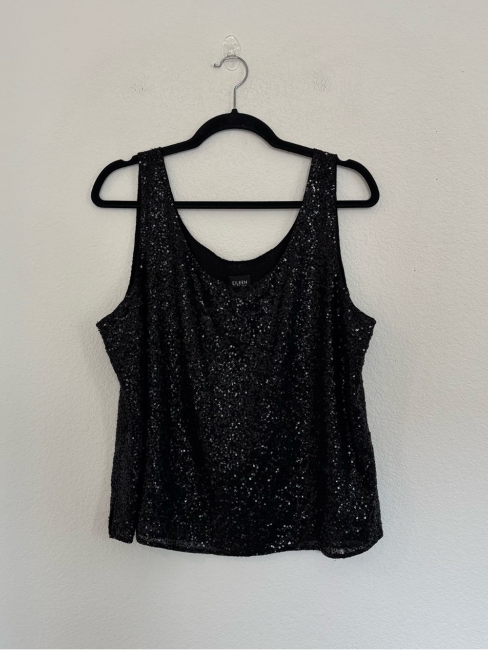 Eileen Fisher 100% Silk Black Sequin Tank Top